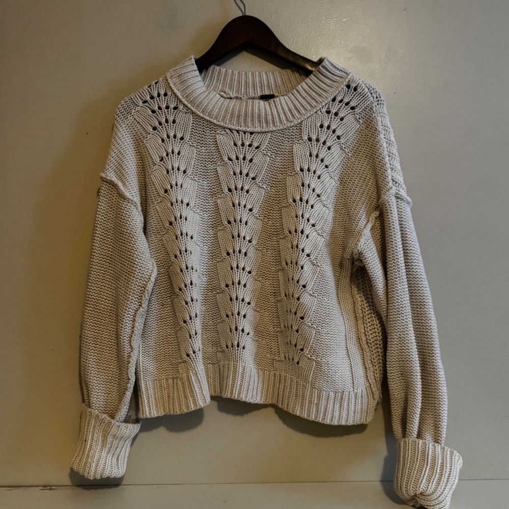 Free People Women's L Cream Chunky Knit Mock Roll Neck Sweater Indie Boho Fall